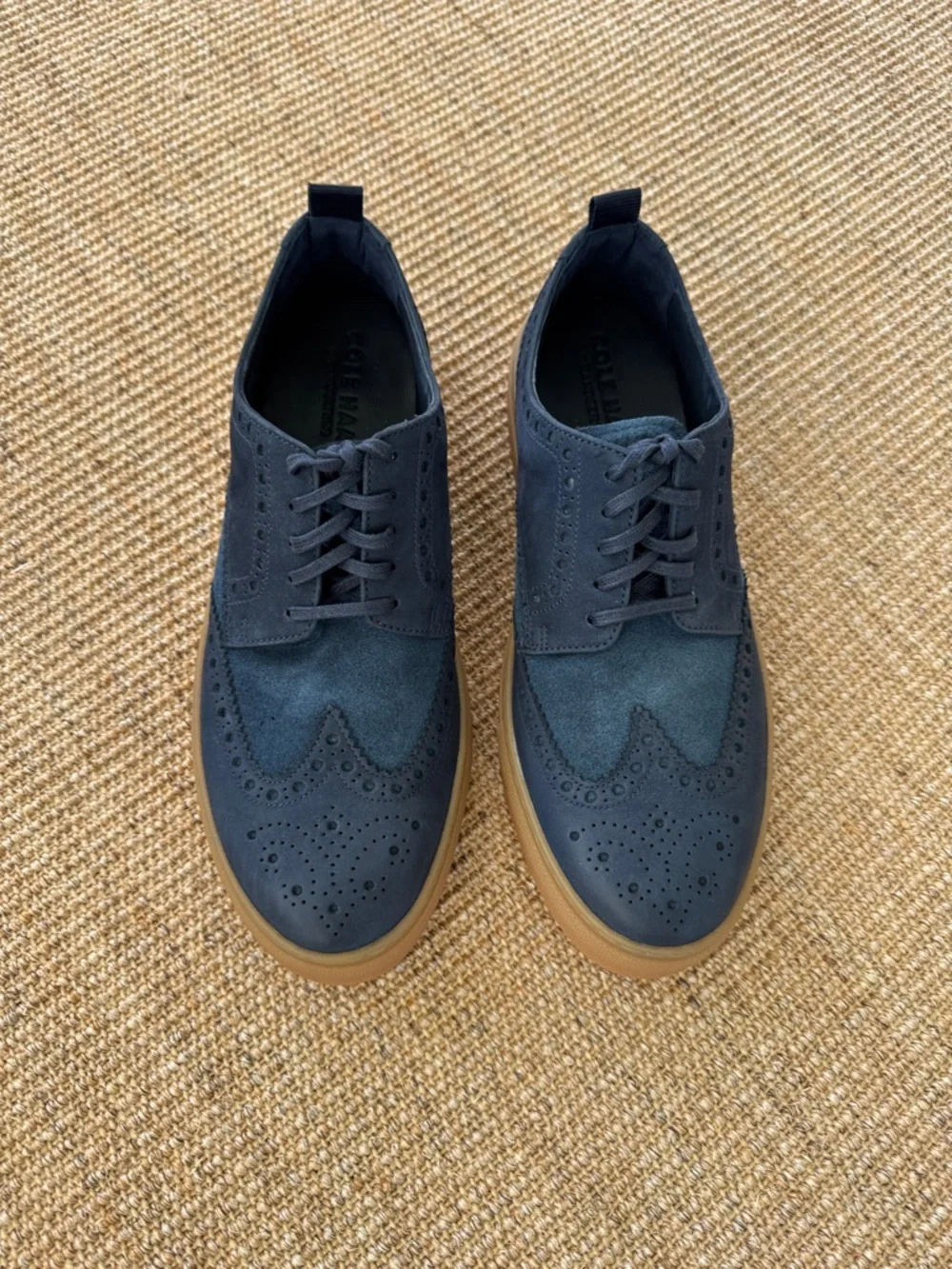 Cole Haan Navy Suede Wingtip Oxfords with Gum Sole